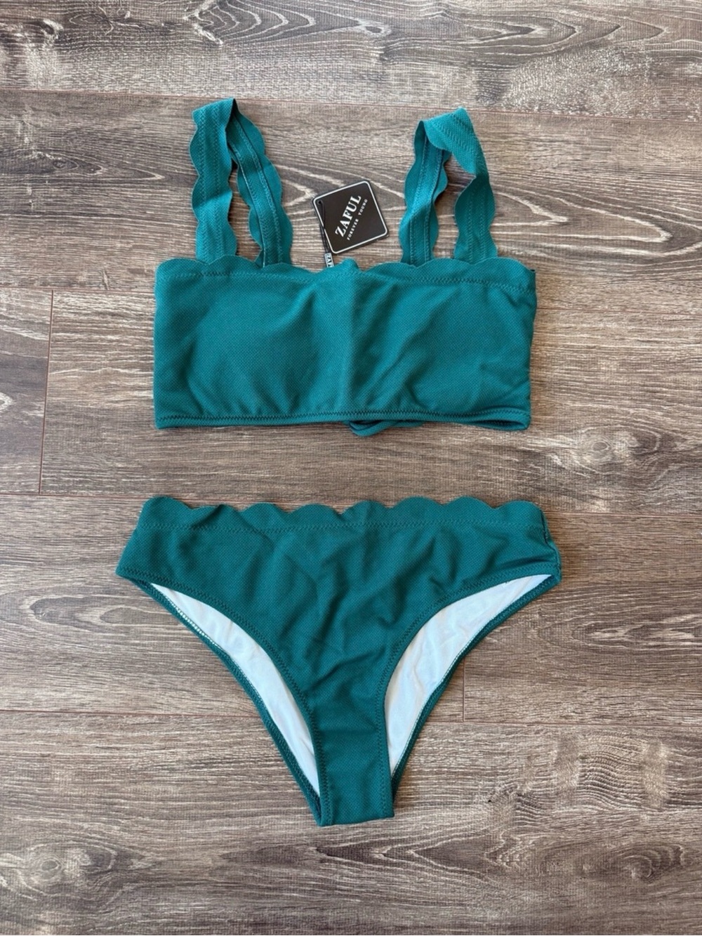 Zaful Teal Scalloped padded Bikini Set